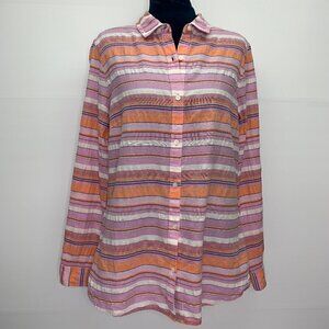 J McLaughlin Medium Striped Button Down Shirt Pink Coral Cotton